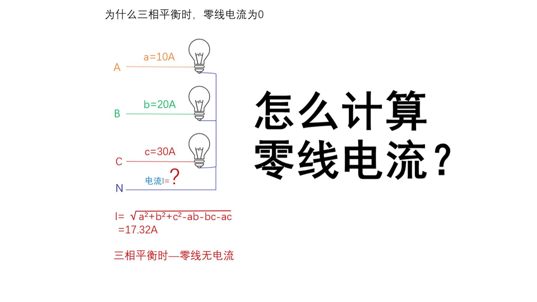 已知ABC三相电流，怎么求零线电流？为什么三相平衡零线无电流？