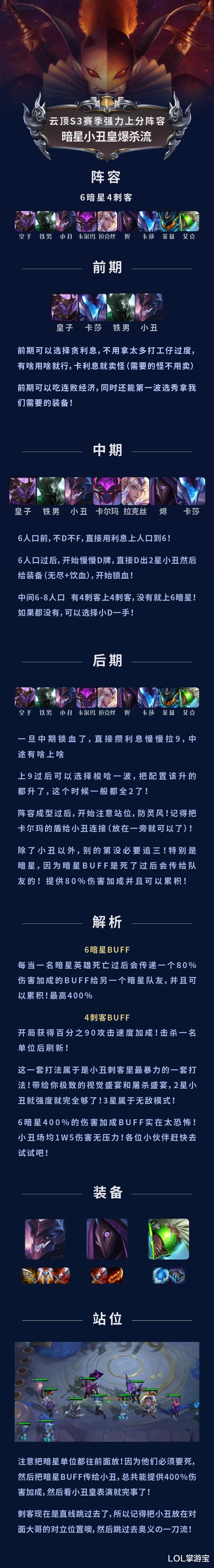 主播阿涛皎月云顶之弈s3阵容推荐:暗星小丑爆杀流