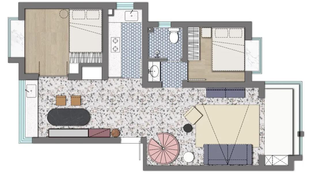 170㎡顶跃复式宅，「勃艮第红+蓝粉」分色，她家不动格局也能优雅又时髦！