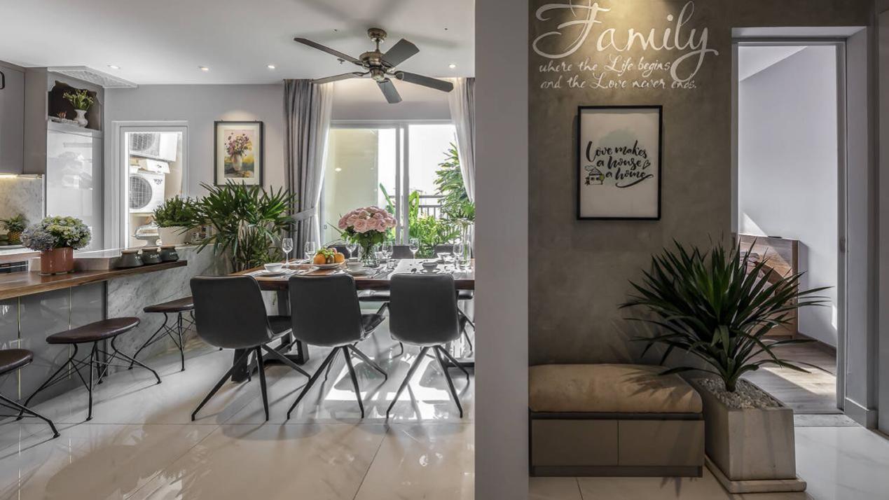 舒适的4口之家，用电视柜来隔断看着整洁清爽，太让人心动了