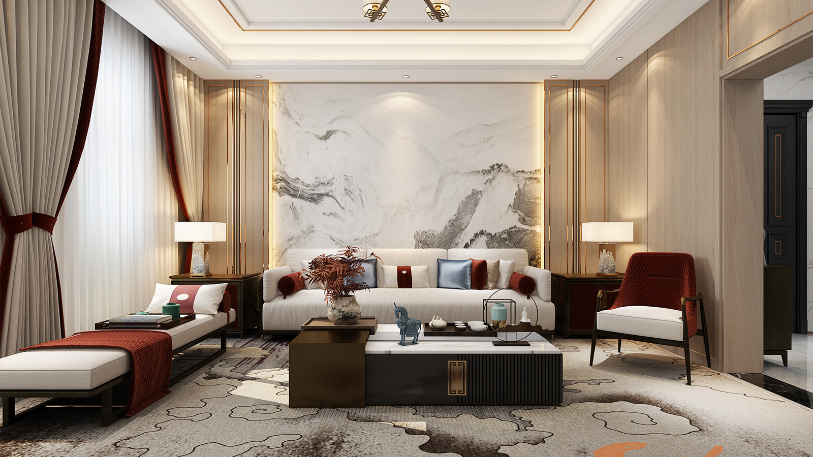 【鲁班装饰】雍景湾423㎡新中式，丰富内敛