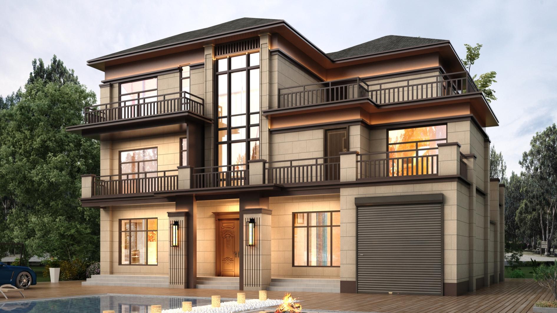 新中式三层住宅，带内庭院更显中式韵味