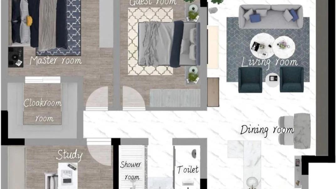 120平现代美式三室，整墙大柜子，卡座小餐厅