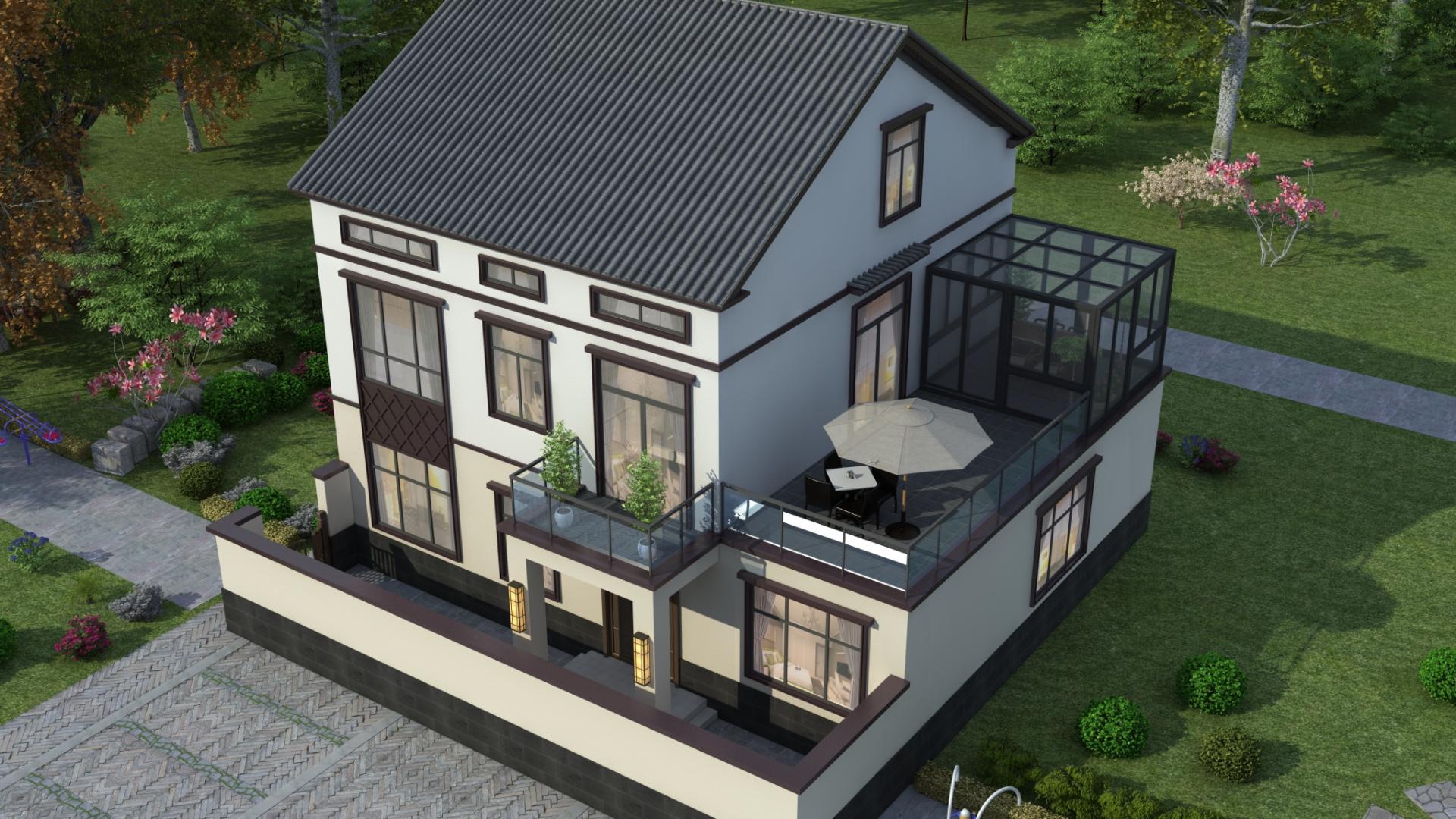 新中式二层带阁楼，露台相邻阳光房温暖舒适