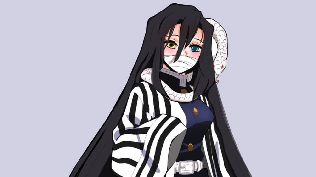 |被画师改变性别的九柱，蛇柱长发及腰，蝴蝶忍和义勇配一脸