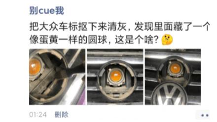“将大众车标扣下来清洗，却发现里面有个蛋黄般的东西...”