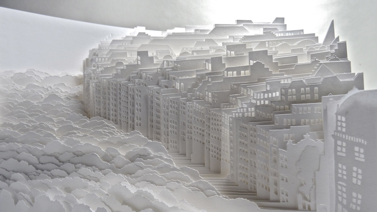 补点芝士 完全由白纸构成的城市，艺术家用剪纸打造出净化心灵的场所