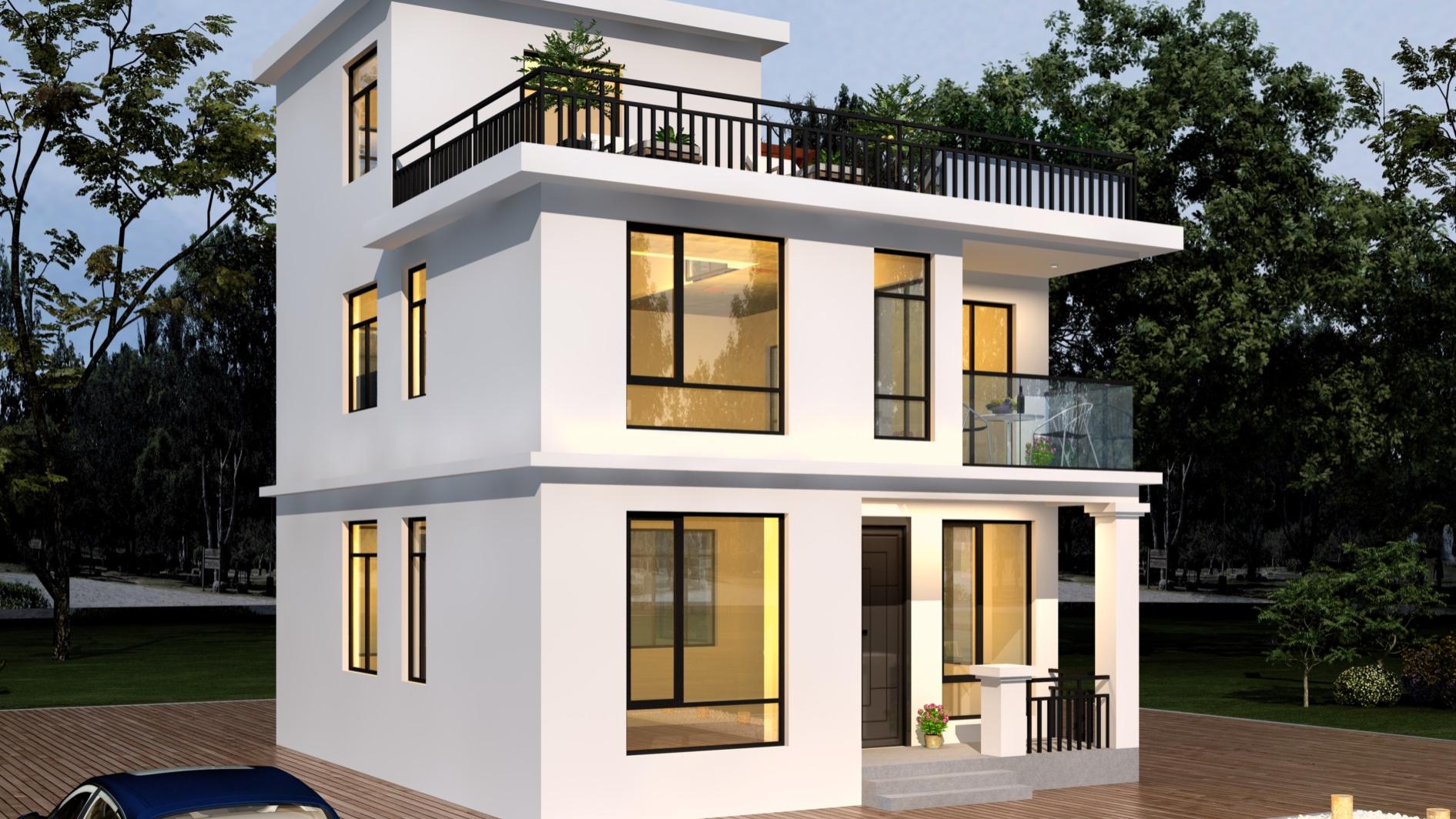 不足百方现代三层住宅，带顶层露台舒适惬意