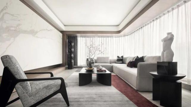 180平超大横厅的现代风，落地窗连接着各个功能区域