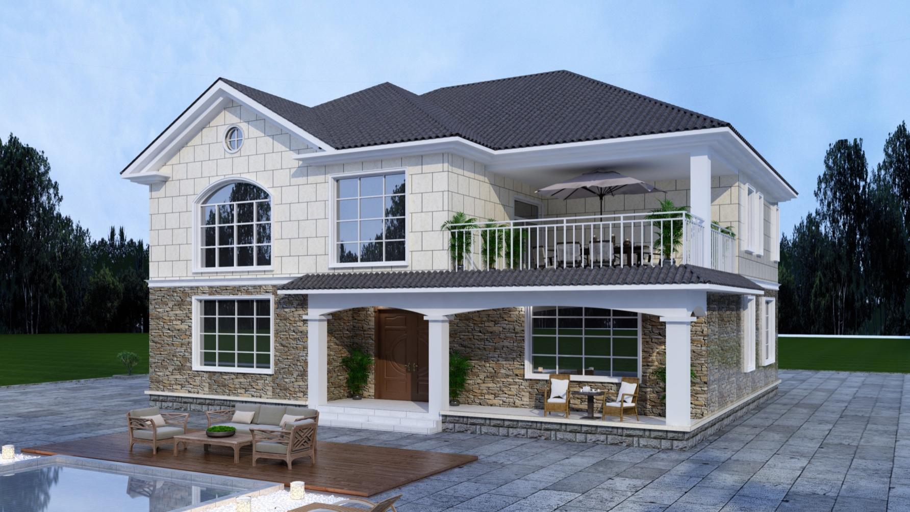 占地240方简欧二层，六卧四卫满足一家六口人