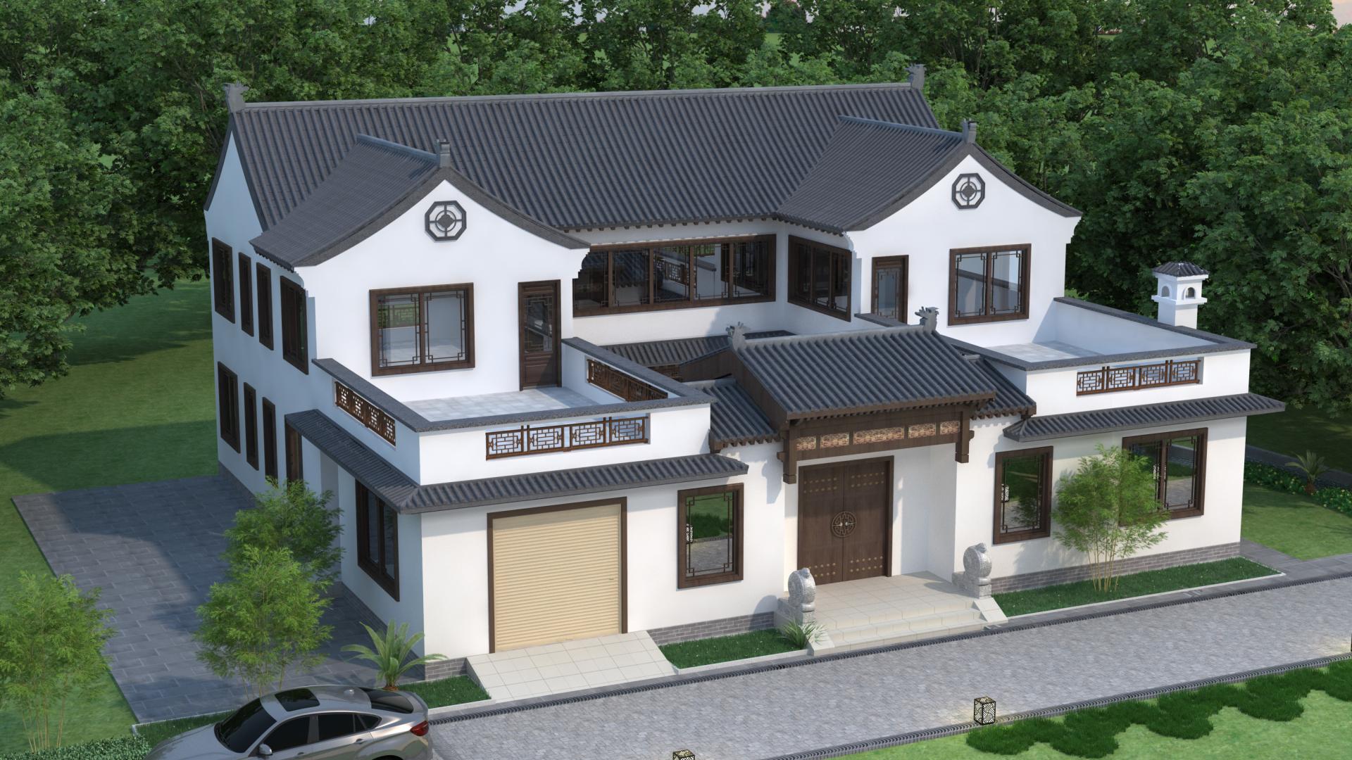 二层合院背面不开窗，方正户型六卧设计