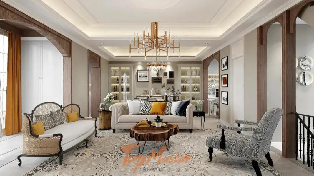 【鲁班装饰】静雅合院300㎡美式风格，不恋浮华，追影自然