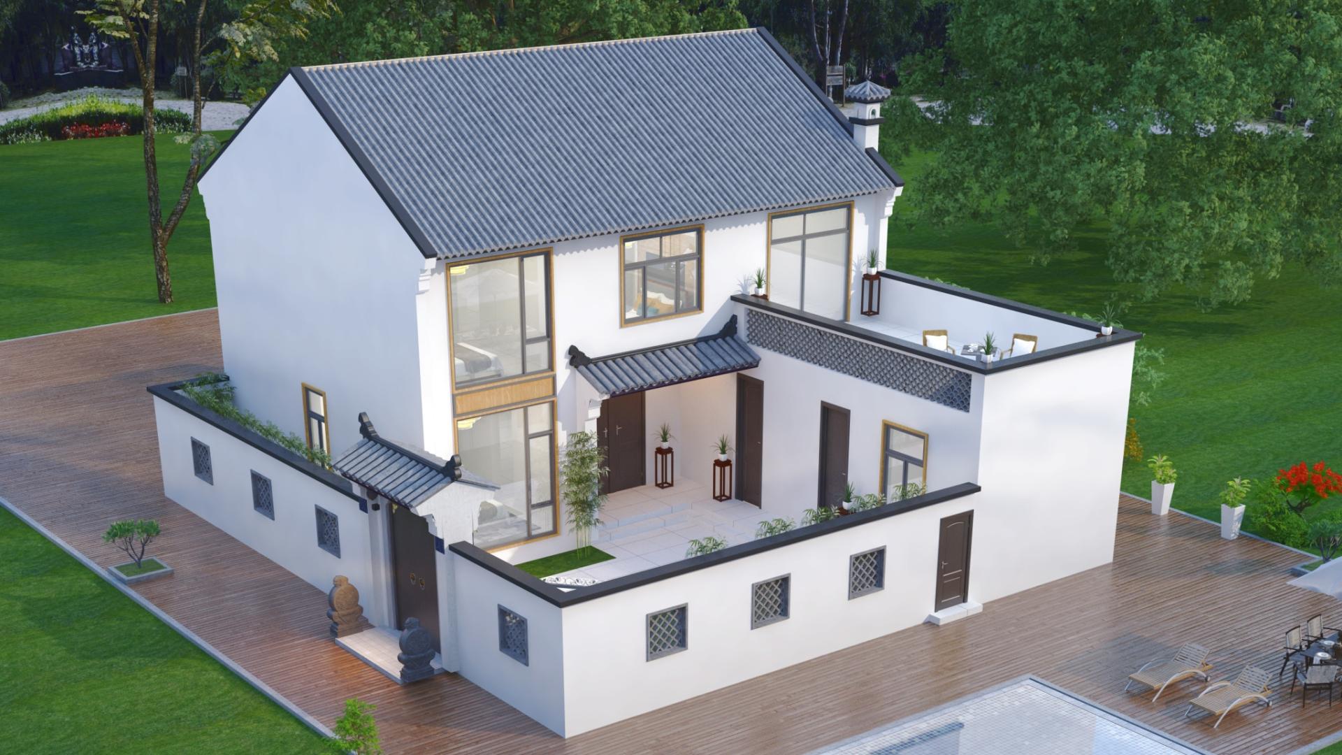 新中式二层带庭院，四房三卫容纳一家六口