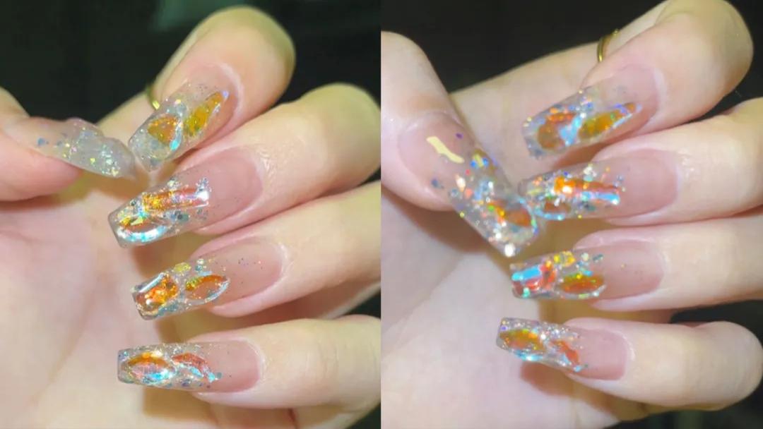 美甲教程 温精灵同款极光钻美甲教程来啦！配色很有冬季枫叶的感觉！