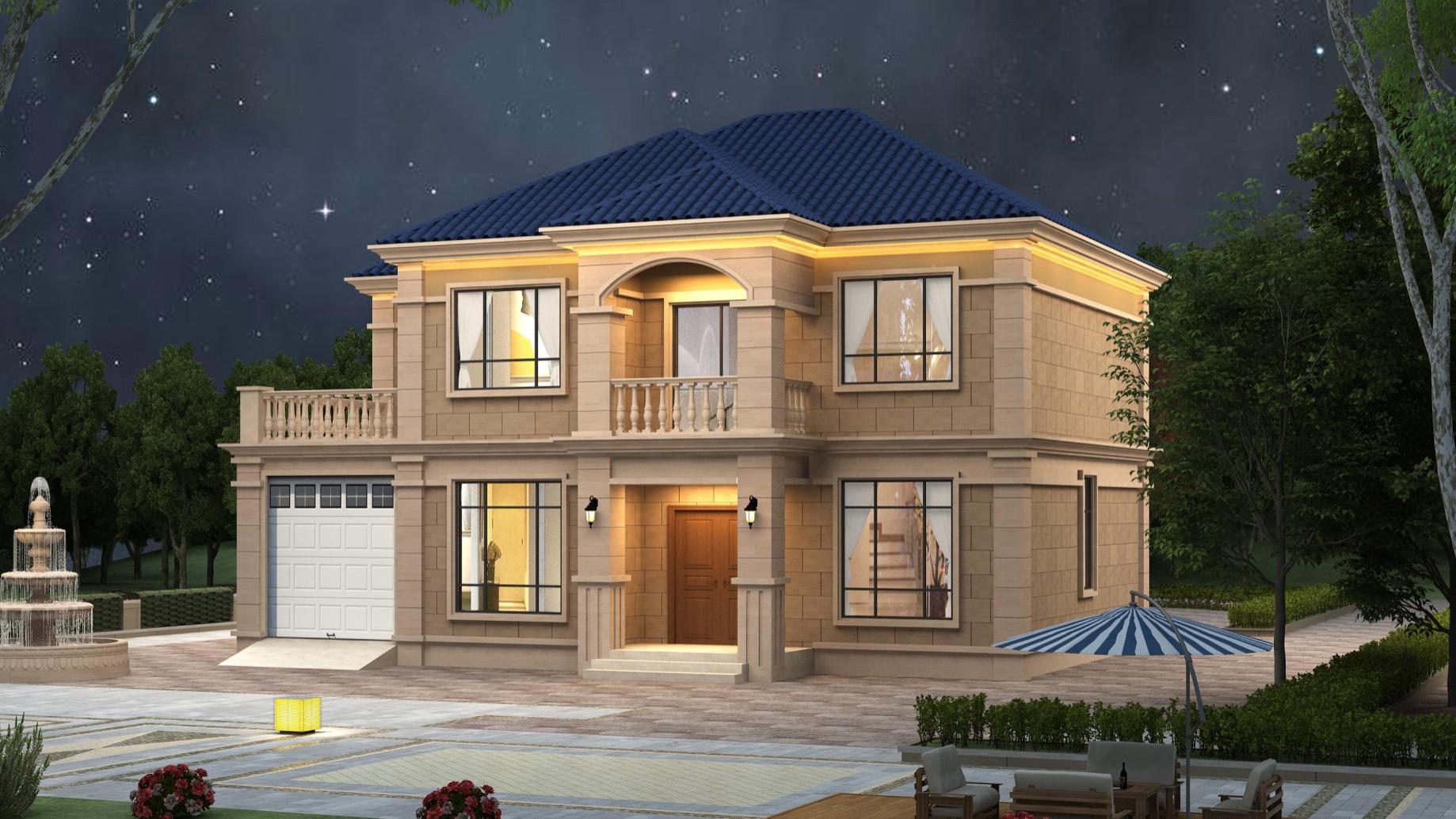 简欧二层住宅，占地150方带车库露台