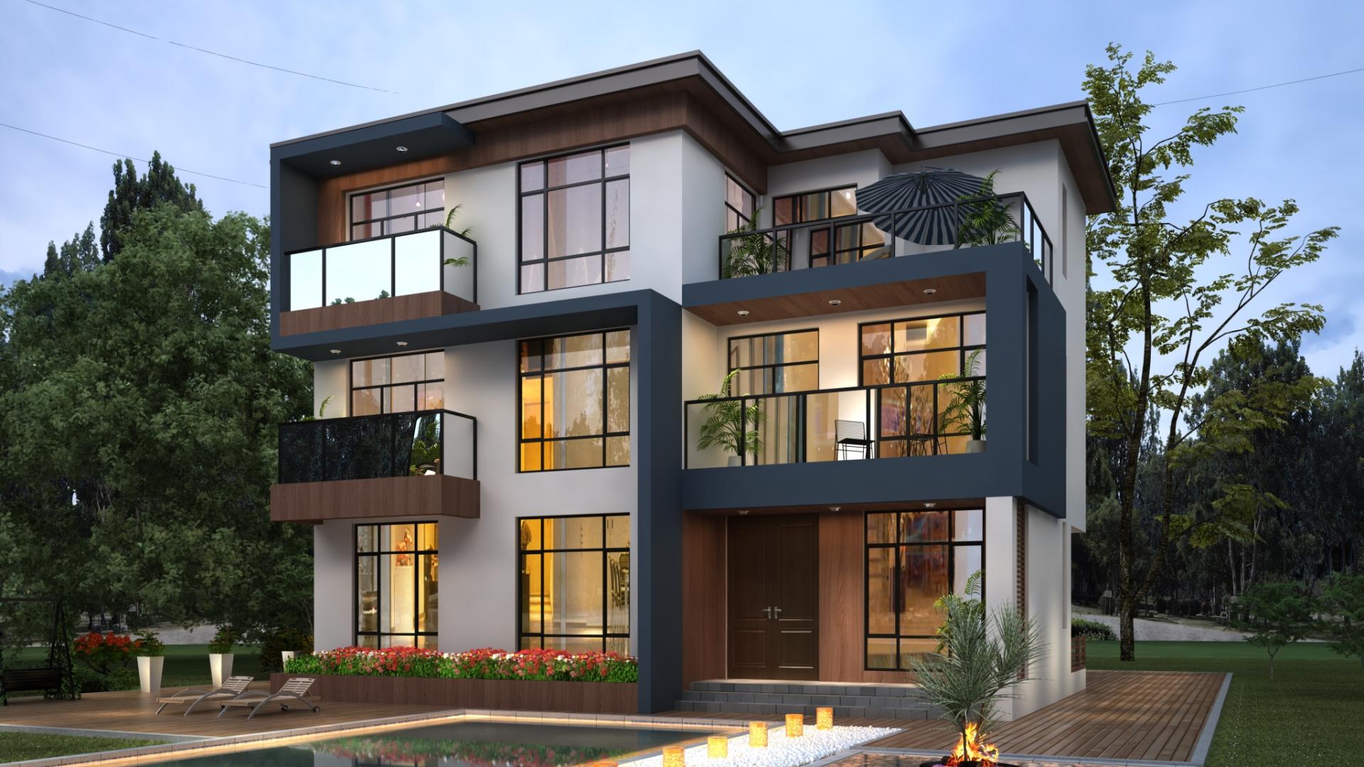 现代风不规则户型，六卧设计每卧都带独卫