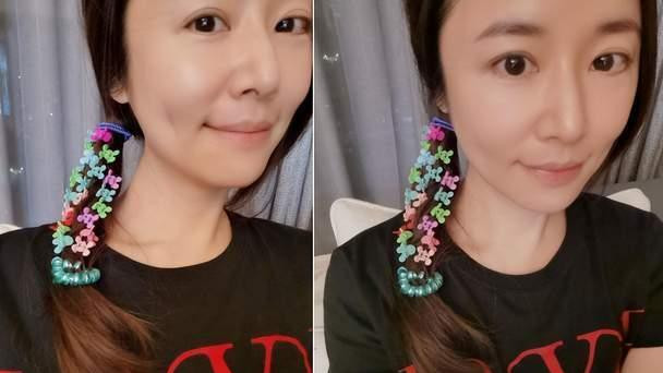 林心如 林心如发文狂炫娃，女儿帮她化妆绑头发，眼线画得和眉毛一样长