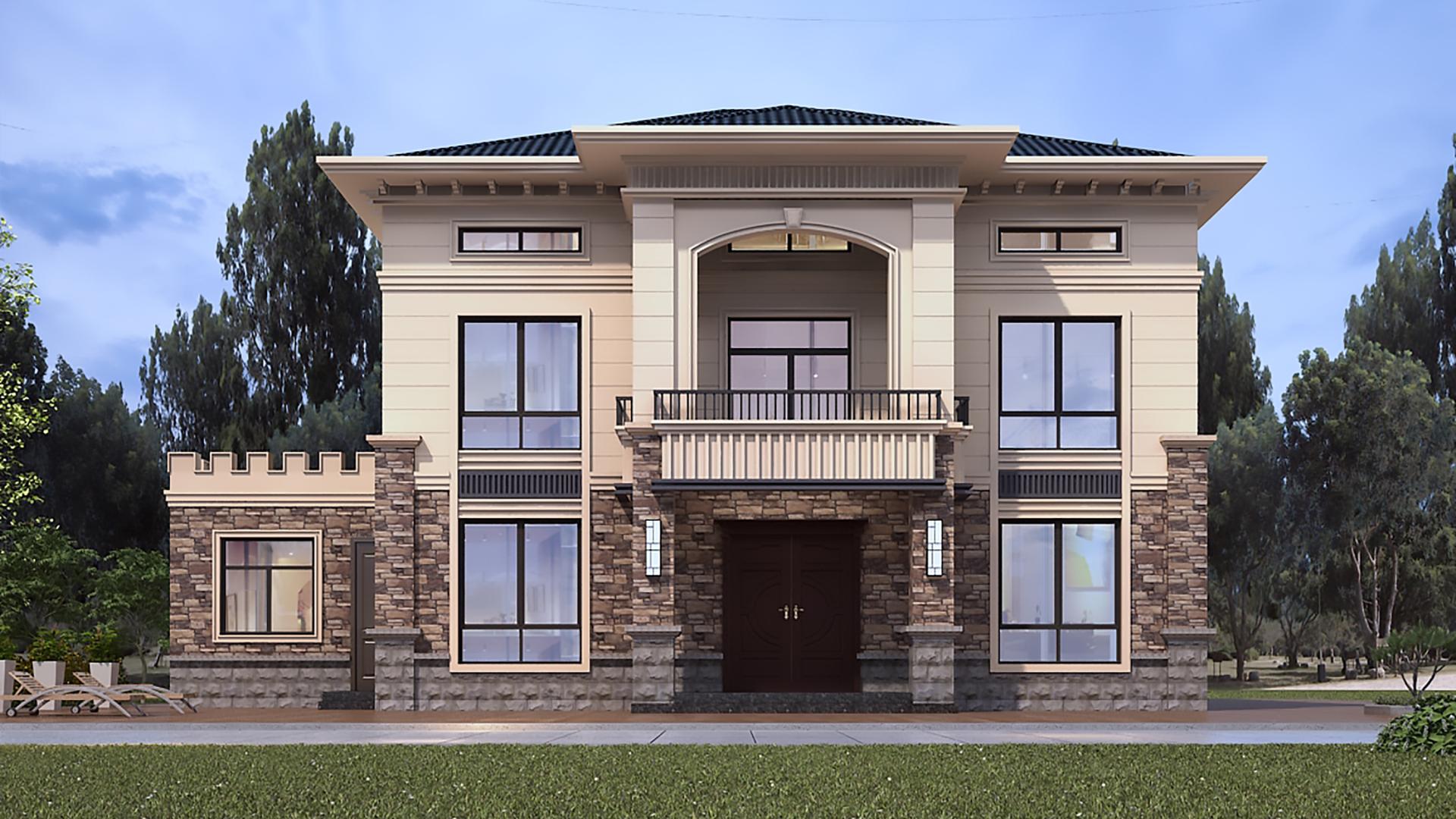 二层欧式别墅设计，五室三厅独立餐厨