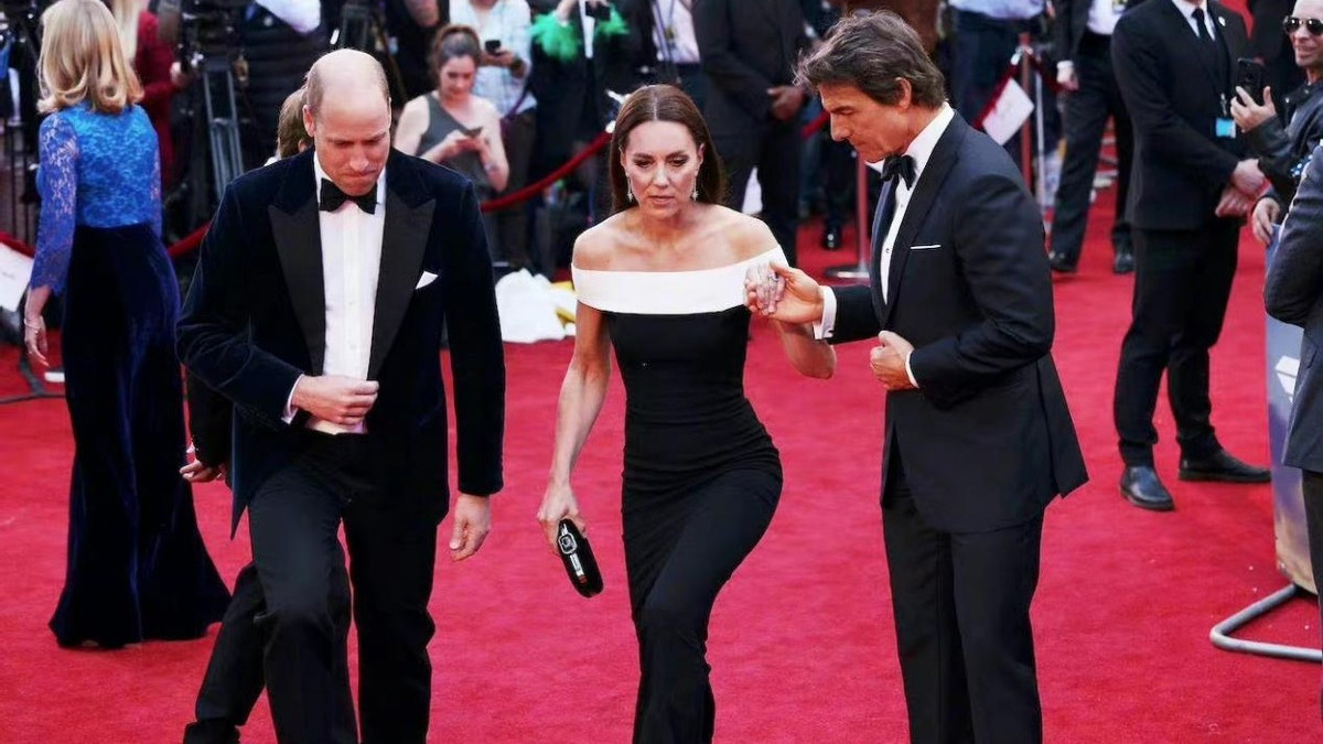 汤洛雯|凯特明星脸爆火！跟威廉亮相电影红毯，穿露肩裙把阿汤哥衬成跟班