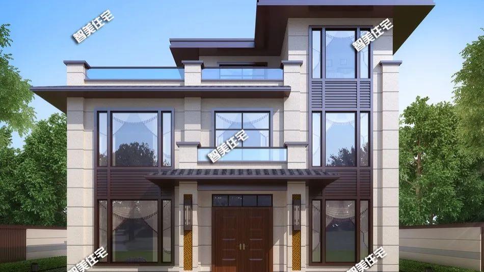 面宽12米的新中式住宅，客厅挑空设计，旋转楼梯谁又不爱呢？