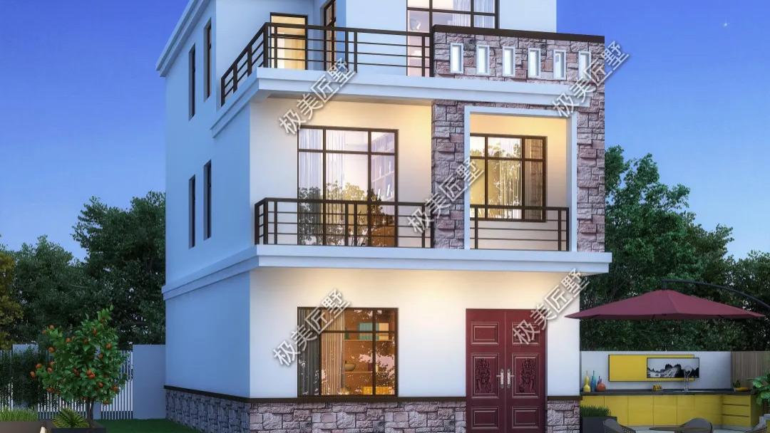 三层现代风别墅，造型时尚紧跟潮流，小开间也能建