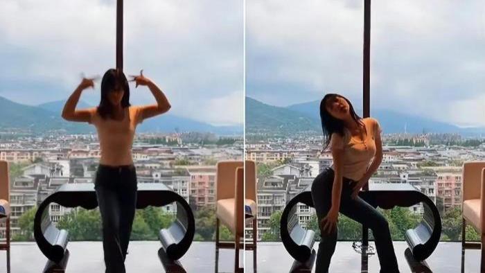 |柳岩窗边热舞！甩头扭胯“美艳”动人