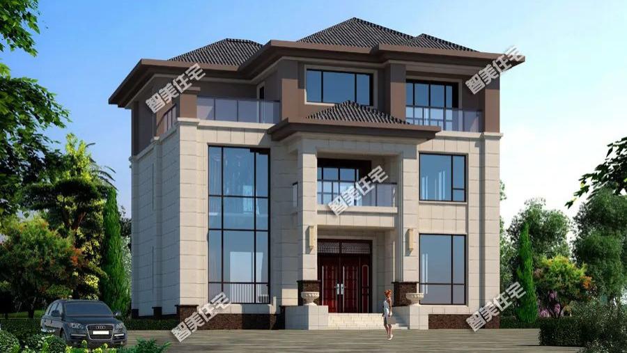 新中式别墅造型简单，30万盖这栋房子，家里的老人们很喜欢