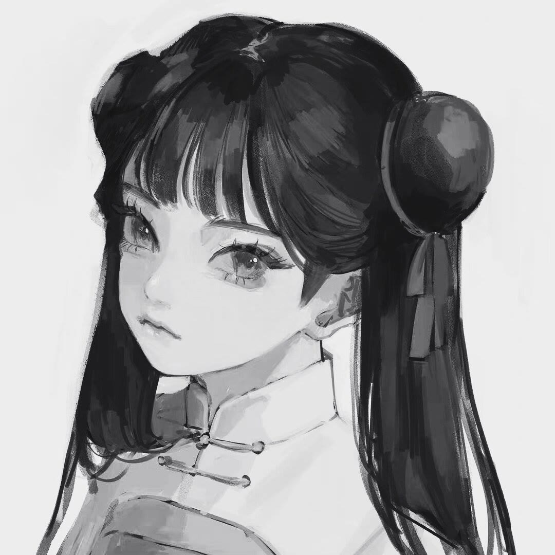 |黑白风旧漫动漫女生头像