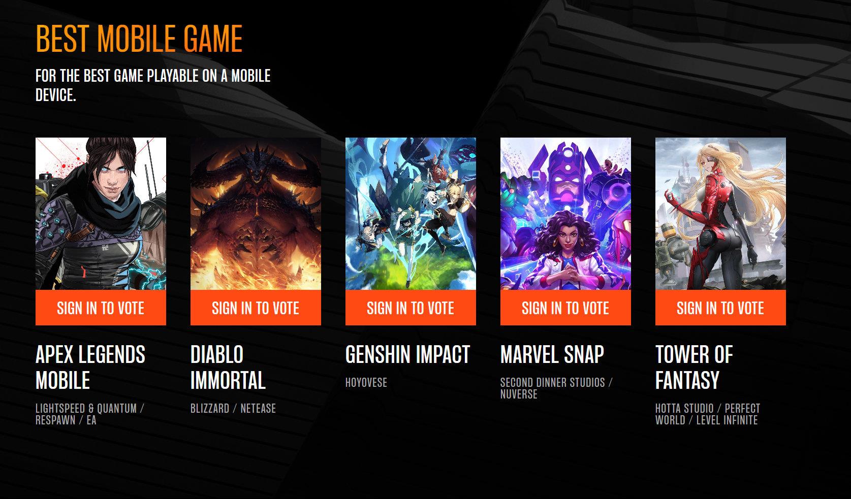 TGA2022 奖项， 最佳移