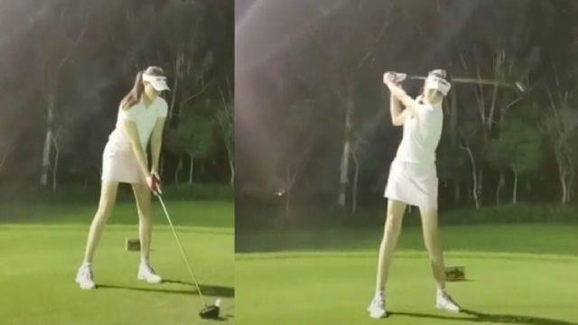 谢杏芳|林丹老婆谢杏芳深夜打高尔夫，连打3次都未进洞，穿短裙秀身材