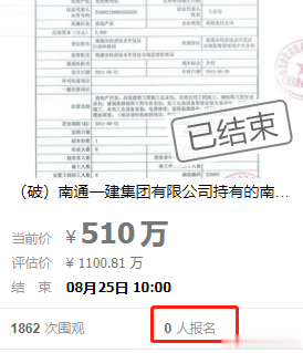 南通六建被成功拍卖