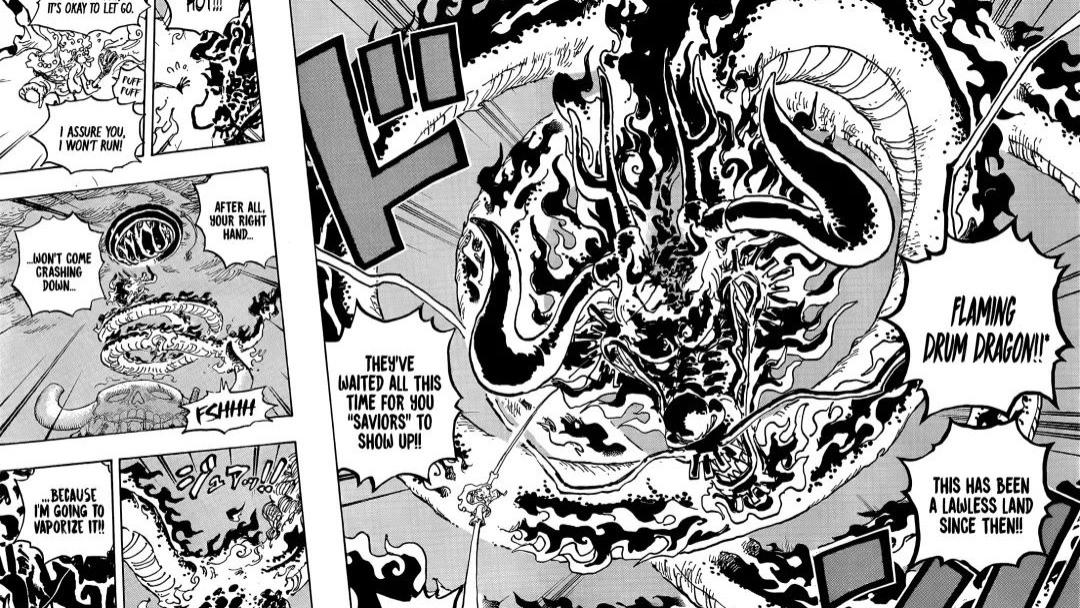 路飞|海贼王1048话第三次情报更新|凯老师化身巨大火龙！路飞最强一拳能击倒凯老师吗？