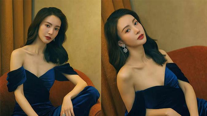 金晨|金晨坐在沙发上拍大片，穿低领装身形傲人，坐姿太野惹争议