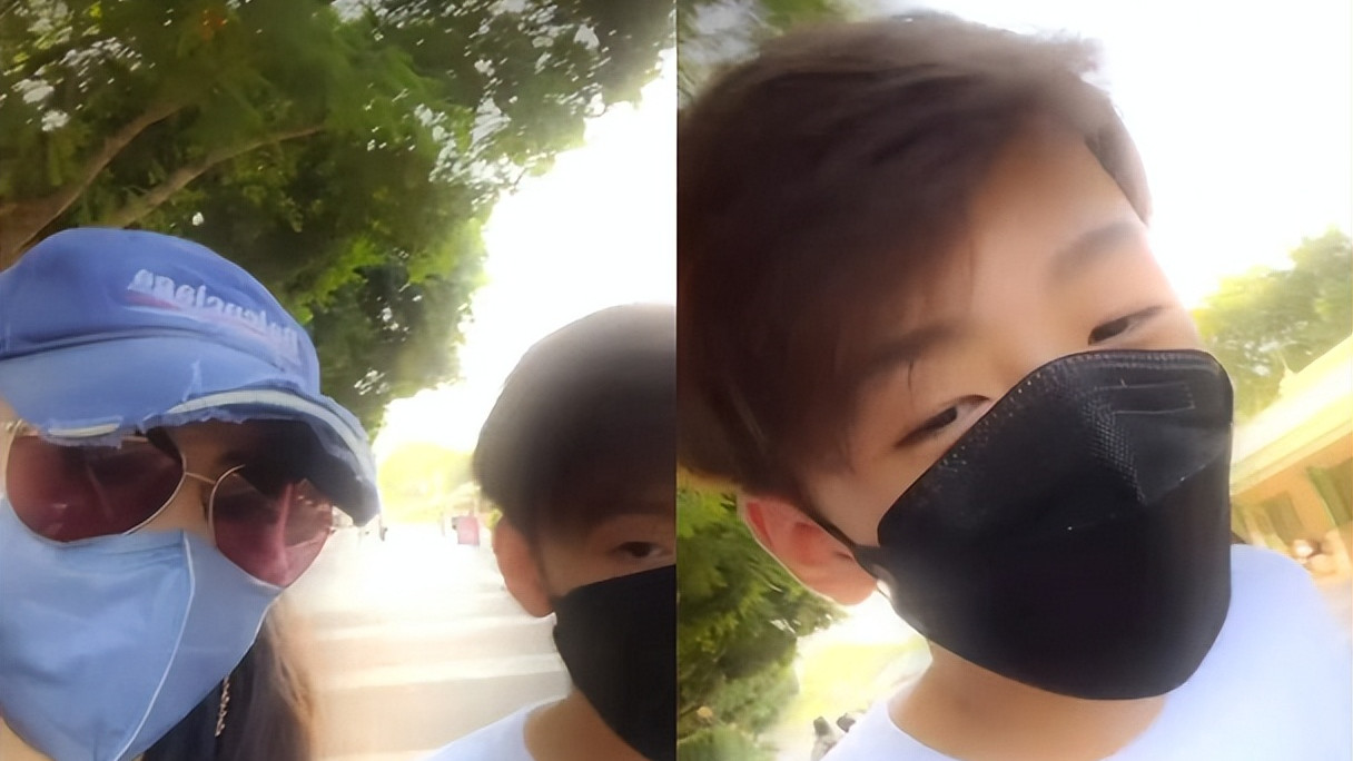张柏芝|张柏芝与俩儿子出游！二儿子车中啃鸡腿满嘴是油，长相酷似谢霆锋