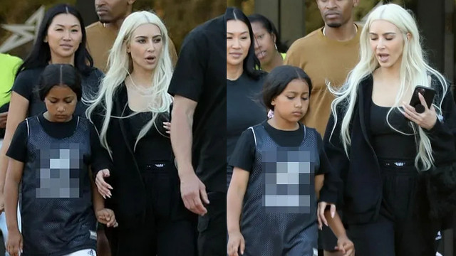 金·卡戴珊|太酷了！卡戴珊披白金长发遛娃，7岁女儿又长高，越来越像侃爷