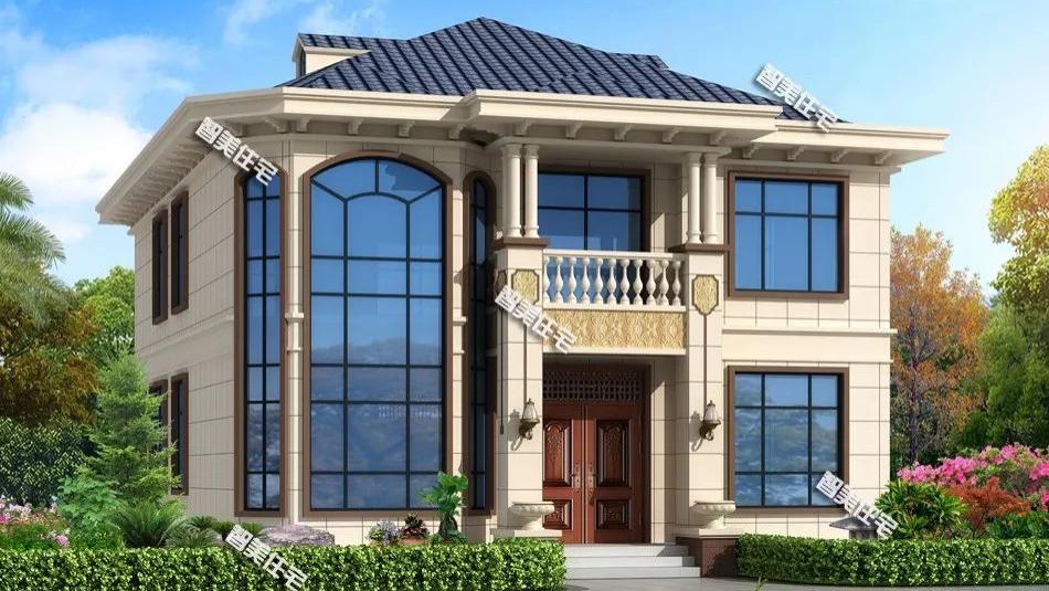 漂亮多窗设计的二层别墅，客厅挑空，这款户型配得上各种赞美