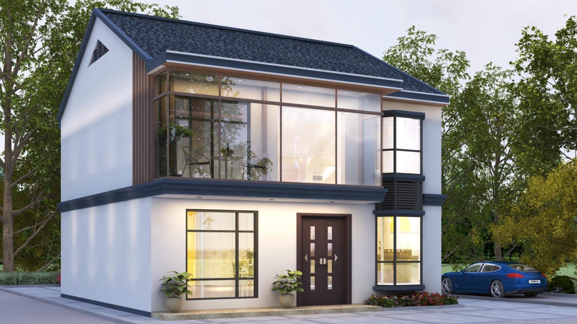 120平别墅两边不开窗，室内阳台也温暖舒适