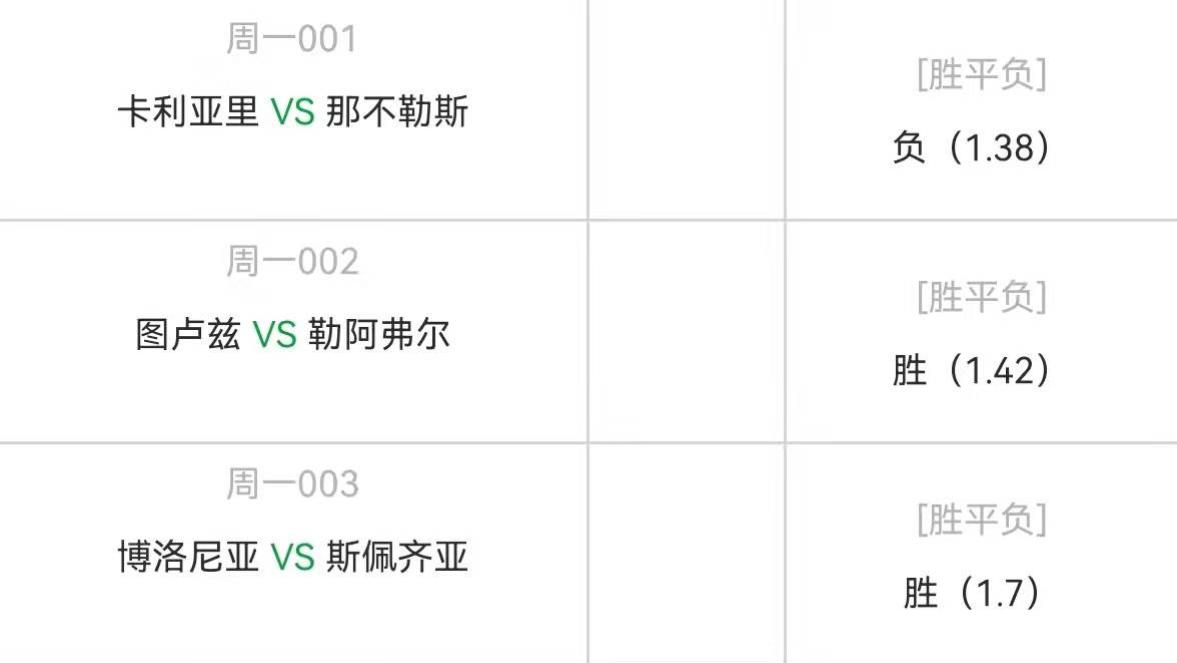 帕森斯|2.21周一精选5串高赔比赛：卡利亚里vs那不勒斯+辛达卡拉vs波尔蒂