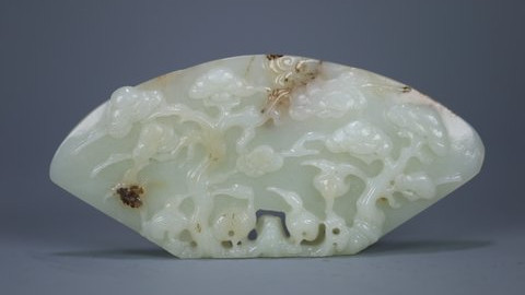 沉香|回流 和田玉松鹤延年扇形屏面