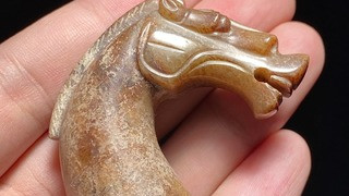 nx|汉 和田玉籽料 玉马首 杖首