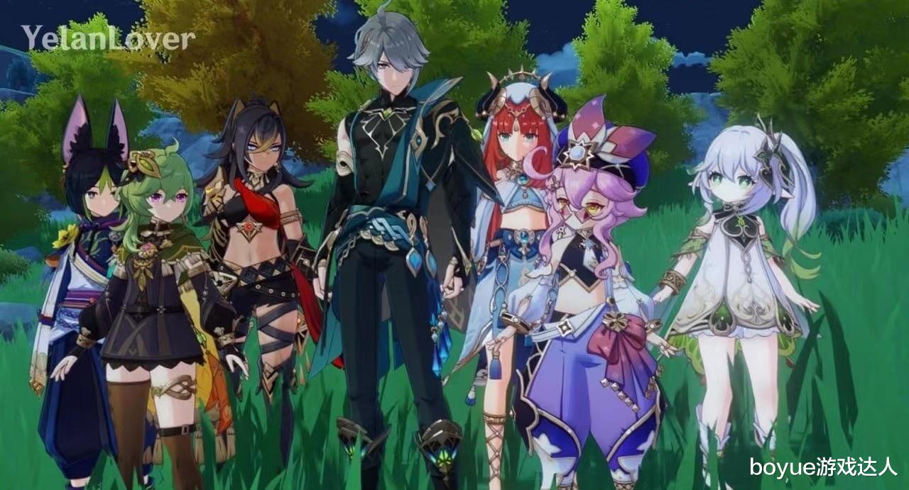 acgn漫评|原神须弥7角色全家福来了，其中6位角色在3.0到3.2版本间实装