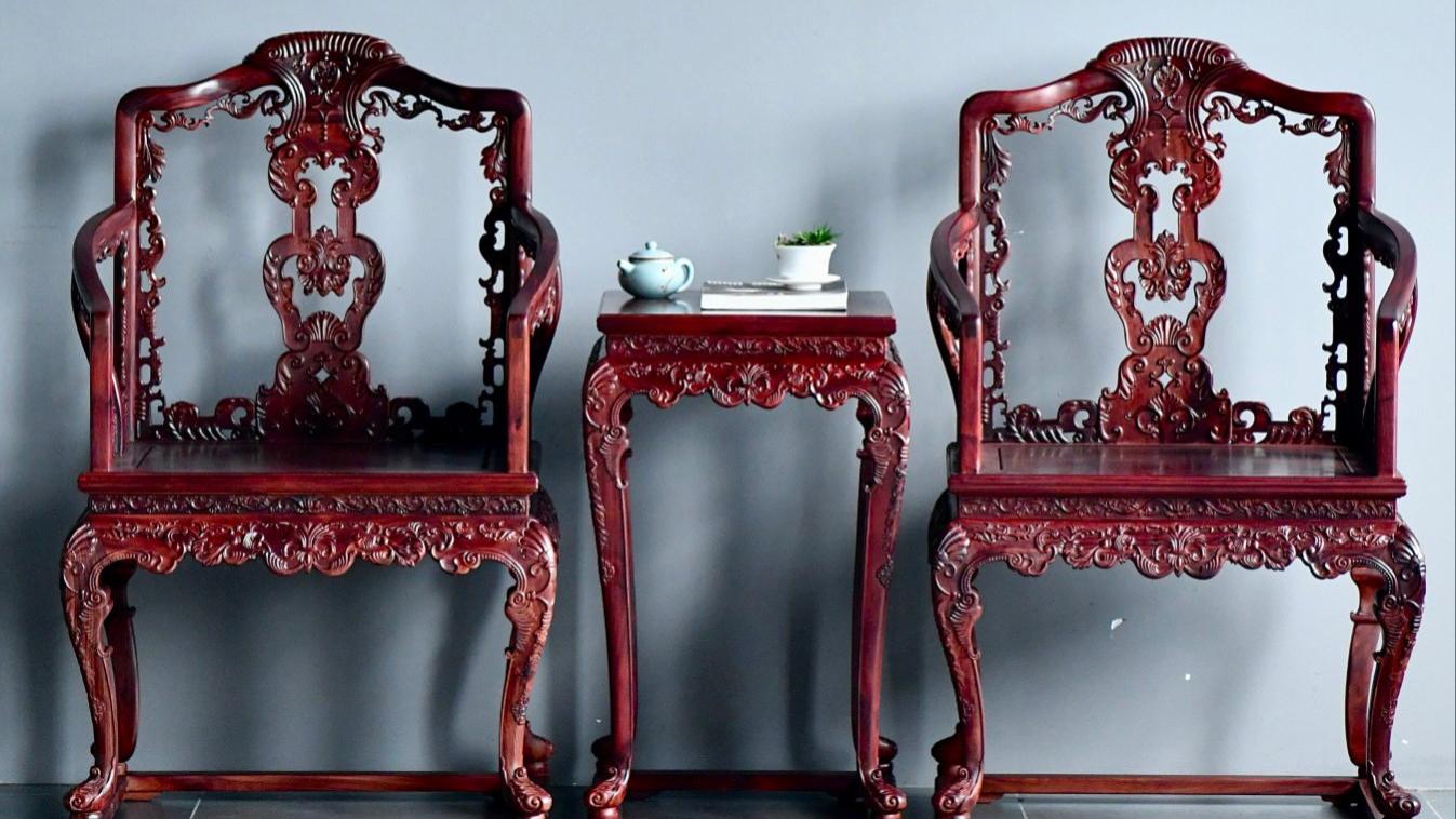紫檀|仿清宫旧藏御制紫檀雕西番莲扶手椅