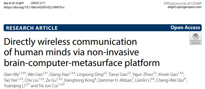 工作室|基于脑电超表面的无线通信与多种电磁波调控