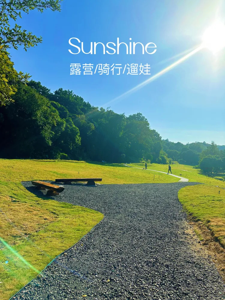 在无人的草坪公园里，露营晒太阳!舒服惬意