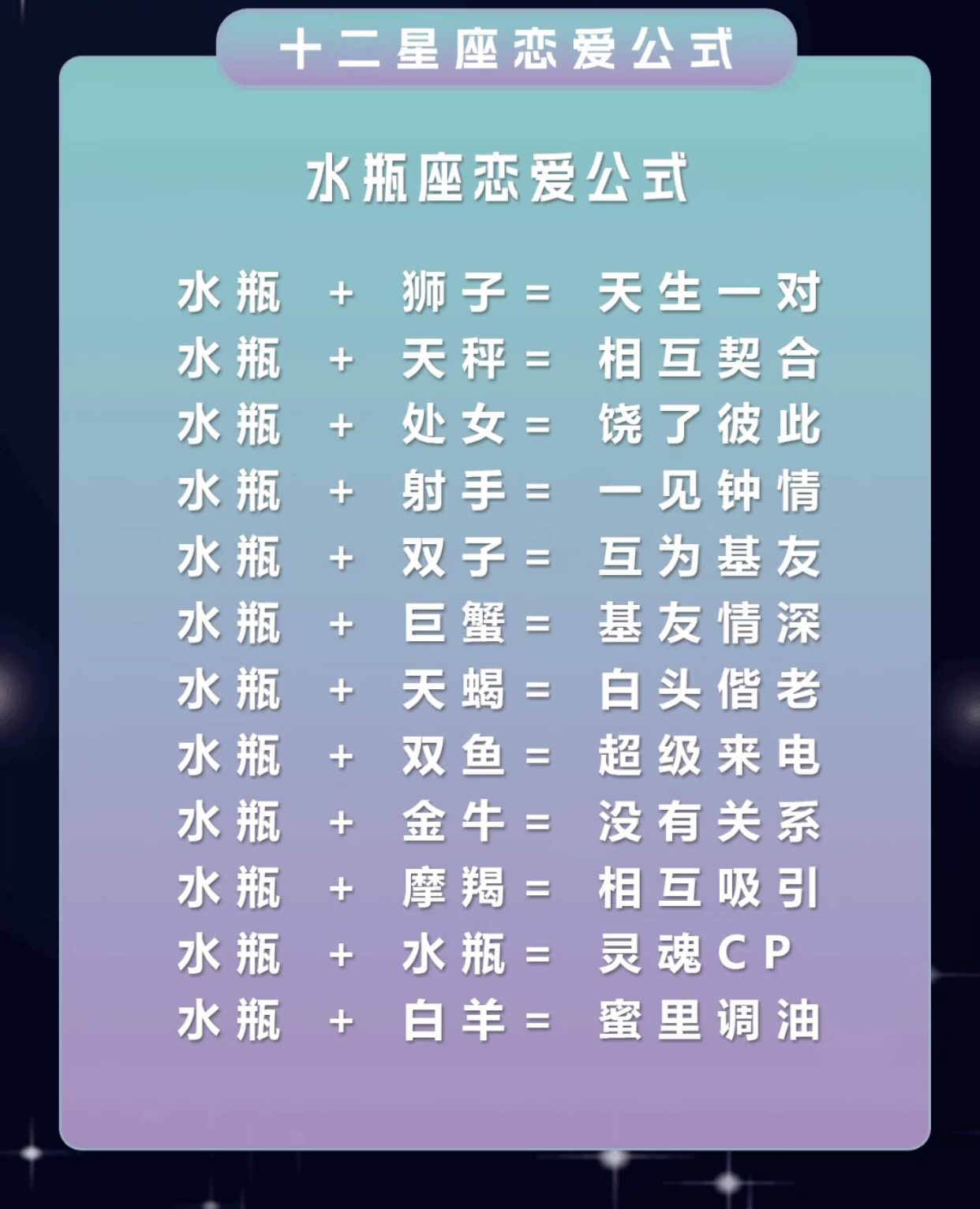 星座的恋爱公式#水瓶座和什么星座最配#
