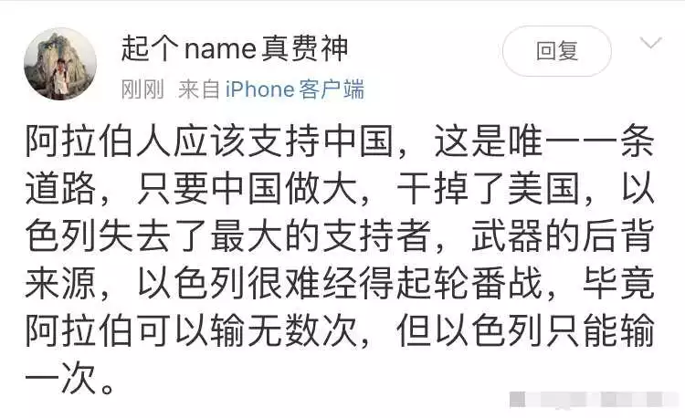 网友谈阿拉伯人的唯一出路。