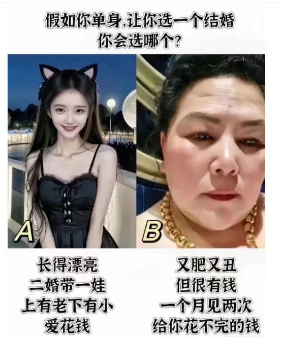 如果上天给你一次机会，让你选择一个结婚，你是会选择左边的甜美可爱，还是会选择右边