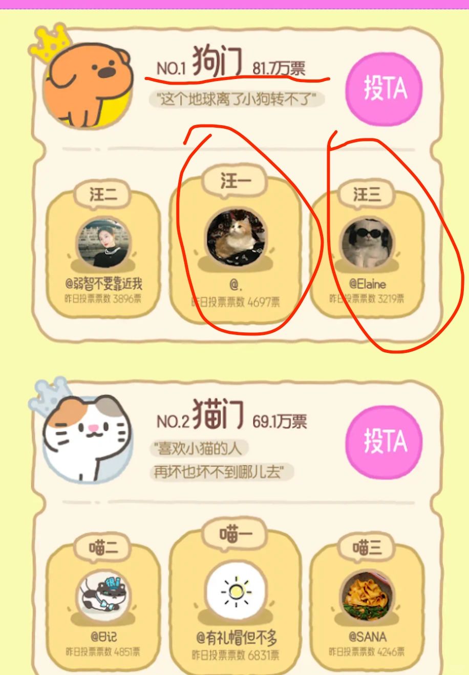 大离谱！猫猫教出叛徒了！顶着猫猫头像给狗狗
小红书搞的这个人气宠物评选，圣火喵喵