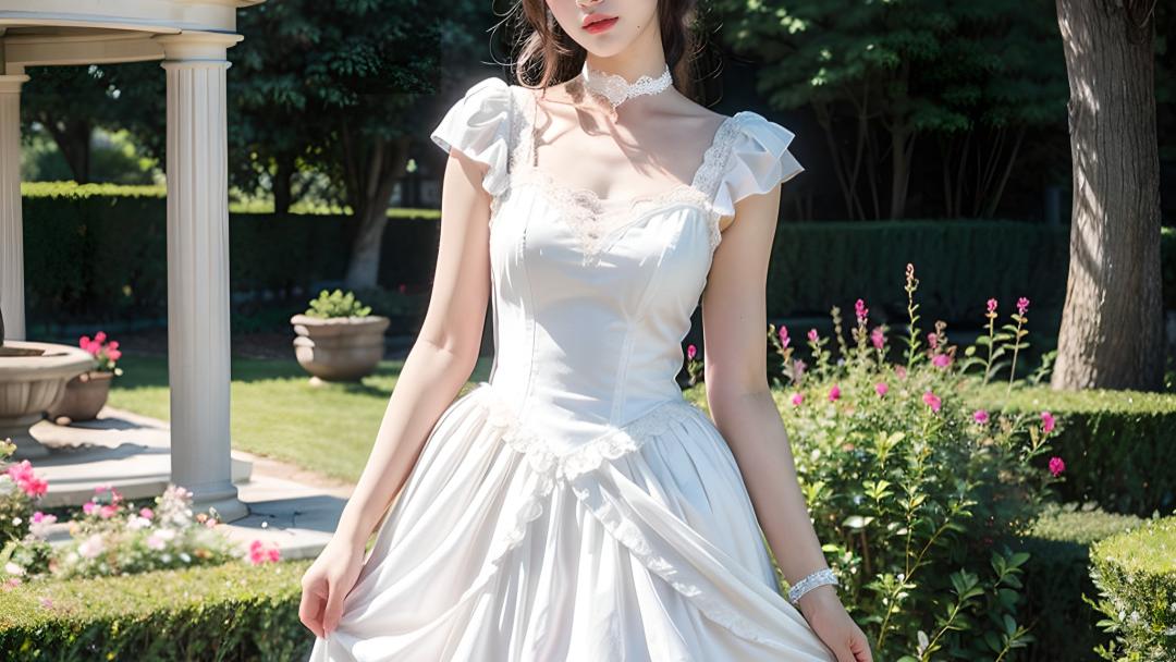 花园仙子，白裙舞姿梦幻飘飞