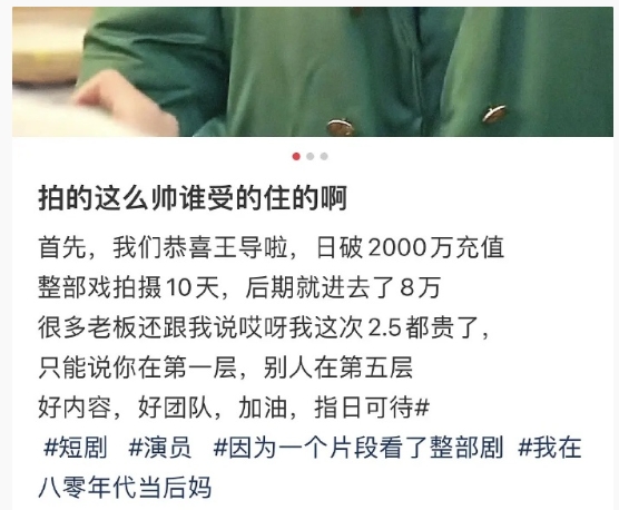 拍短剧这么赚钱吗，拍摄10天，投入8w，日赚2000w[傻眼]